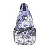 Bolso bandolera de calavera con alas y flores, bolso de hombro, mochila de senderismo al aire libre de fin de semana, adecuado para hombres y mujeres