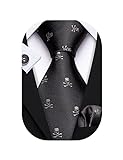 Barry.Wang Conjunto de lazos de seda para hombre, diseño de corbatas suare con bolsillo tejido ceremonia, Calavera marrón, Taille unique