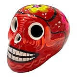 Genérico Auténtica Calavera Mexicana de Barro cocido Pintada a Mano tamaño pequeño (Rojo)