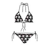 JEOCODY Conjunto de bikini halter de cintura alta para mujer, conjunto de bikini de dos piezas, conjunto de bikini triangular, Calavera rosada, X-Small
