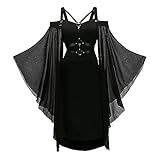 YRTBGD Vestido gótico para mujer, vintage, negro, vestido medieval con mangas de trompeta, cintura atada, vestido de Halloween, carnaval, disfraz para mujeres (XL, vestido negro con mangas trompetas)