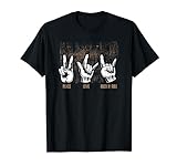 Band Shirts Peace Love Rock and Roll Guitarrista Hippie Camiseta