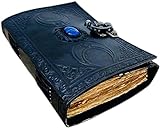 Diario de cuero hecho a mano Lapis Stone Crystal Black Triple Moon - Libro de sombras, Papel de borde antiguo - Cuaderno de bocetos, Grimoire, Libro de hechizos en blanco,
