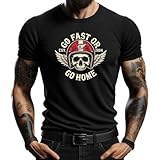 4people Camiseta Negra Hombre Go Fast or Go Home - Estilo Motociclismo Vintage con Calavera y Casco - Marca (FR/ES, Letras, XL, Regular, Regular, Negro)