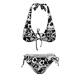 DRXX Patrón de calavera para mujer triángulo halter de dos piezas bikini trajes de baño de cintura baja trajes de baño conjuntos, Patrón de calavera., L