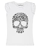 Camiseta de mujer con diseño de calavera y flores, idea de regalo, Color blanco., L