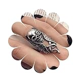 Aneneiceera Punk Anillo De Calavera De Plata De Largo Cráneo Anillos Cráneo Dedo Anillos De Banda Ancha Cráneo Largo Anillos Ajustables Joyería Anillo De Esqueleto Para Las Mujeres