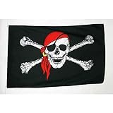 AZ FLAG - Bandera Pirata con Bandana Rojo - 90x60 cm - Bandera con Calavera 100% Poliéster con Ojales de Metal Integrados - 50g - Colores Vivos Y Resistente A La Decoloración