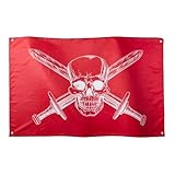 Runesol Bandera Pirata Roja, 91x152cm, 3ft x 5ft, Bandera Pirata, Bandera Pirata de Fiesta de Cumpleaños, Bandera de la Calavera, Bandera de Halloween, Gótica, Interior, Exterior, Colores Vívidos