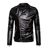 Chaquetas de piel para hombre, chaqueta de piel para hombre, estilo ciclista, clásica, chaqueta de entretiempo, chaqueta de piel sintética con GüRtel, chaqueta rockera, solapa, rockero, punk, chaqueta