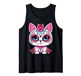 Lindo gato calavera de azúcar México Dia de los Muertos Calavera Camiseta sin Mangas