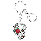 LONYOO Llavero Acrílico Calavera Rosa Accesorios Halloween Espeluznante Azúcar Skull Regalos para Mujeres Niñas Bolso Llavero Charms (Blanco)