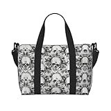 Bolsa deportiva para gimnasio con estampado de calavera y esqueleto, bolsa de equipaje de mano, bolsa de fin de semana para mujeres y hombres, color negro, talla única, Negro, One Size