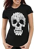 style3 Gato Calavera Camiseta para Mujer T-Shirt Skull Gata chavala, Talla:S