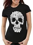 style3 Gato Calavera Camiseta para Mujer T-Shirt Skull Gata chavala, Talla:XXL