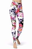 sissycos - Leggings para mujer, diseño de calavera con estampado de calavera, para yoga, fitness, para niña, sexy, medias largas, mantequilla, largo hasta el tobillo Mallas con diseño de cráneo. M