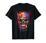 Skull Invader Pintura de calavera colorida Splash Trippy Skeleton 12 Camiseta