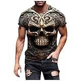 Camiseta 3D de calavera para hombre, camiseta deportiva con impresión 3D, manga corta, estampado retro, gótico, calavera, letras, cuello redondo, sudadera deportiva, O negro., L