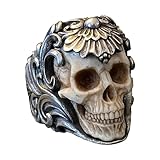 Yixue Anillo de cráneo de diablo Anillo de calavera llamativo Spooy con flor compleja, Accesorios de moda para hombres Joyas únicas para viajes, hogar, trabajo, reuniones,, 1, 1