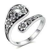 INFUSEU Anillo Cuchara Calavera, Cuchara Gótica Bouge Halloween Plata de Ley 925 Esqueleto Cuchara Ajustable Joyería Vintage Regalos para Mujeres Hombres