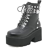 Botas de Combate con Tachuelas y Cordones de Plataforma para Mujer,Botines góticos con Cadena de Charol de Moda,Cremallera Sexy con Hebillas Botas de Motocicleta Punk,5 Black,40.5 EU