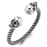 COOLSTEELANDBEYOND Cráneo Calavera Brazalete de Hombre Mujer, Cable de Acero Inoxidable, Elástica Ajustable