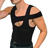 Camiseta de tirantes para fiesta para hombre de verano sólido camiseta sexy sólido sólido irregular sin mangas tops hueco sin mangas tops moda cool blusas tops calavera brillante, Negro , XXL