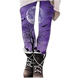 Leggings de calavera para mujer, ajustados, para Halloween, disfraz de esqueleto opaco, mallas térmicas, medias deportivas y para el tiempo libre, morado, XXL