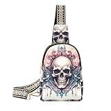 Bolso bandolera pequeño con diseño de calavera para mujer, cabeza de calavera con alas, bolsa cruzada de piel, bolsa de pecho, riñonera, Multicolor 8, Talla única