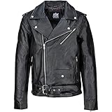 URBAN 5884 Chaqueta de Cuero para Hombre Perfecto, Suave y Duradera Chaqueta de Cuero Genuino, Estilo Motero, Negro, 5XL