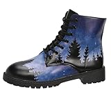 Botas de mujer con punta redonda y tacones de bloque, botines de plataforma gótica con cordones, botas Punk, botas cortas de cuero con estampado Multicolor