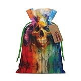 Bolsas de regalo reutilizables con estampado de calaveras de color, bolsas de regalo con cordón para joyas y regalos, para ocasiones festivas