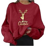 Clásica sudadera de manga larga con cuello en O para mujer, blusa informal de Navidad, camiseta de calaveras brillantes para mujer, rojo, XL