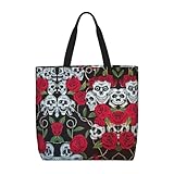 Bolso de mano grande con estampado de ojos de calavera de rosa, bolsa de hombro para mujer, para exteriores, vacaciones, fin de semana, viajes, regalos