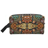 Bolsa organizadora de cosméticos portátil con estampado de calaveras de azúcar coloridas, bolsa de almacenamiento de gran capacidad