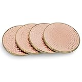 Ajuny Posavasos de Bebidas De Cobre Latón Y Madera Redondos Martillados para Jarras De Cerveza Té Tazas De Café Protección De La Mesa para Cocina Y Hogar Decoración Regalo Juego de 4