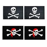 AYNKH Bandera pirata de calavera de 4 piezas para fiestas piratas, decoraciones de Halloween, juegos de rol piratas, fiestas de terror, fiestas de Halloween, 30 x 45 cm