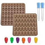 LightBeacon 2 Piezas Moldes de Silicona para Caramelos de Calavera, 40 Cavidades Molde de Silicona para Halloween, Cráneo Molde Chocolate con 2 Cuentagotas, para Chocolate, Dulces, Gelatina