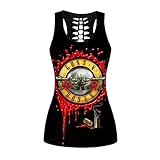 Camisas de calavera para mujer, camisetas sin mangas, informales, para entrenamiento, yoga, correr, sin mangas, Flor de pistola 133, Small