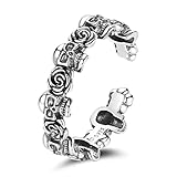 DAOMEI Anillo Abierto Vintage De Plata De Ley 925 para Mujer, Punk, Rosa, Calavera, Ajustable, Regalo De Joyería De Hip-Hop