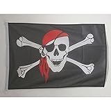 AZ FLAG Bandera Nautica Pirata con Bandana Rojo 45x30cm - Pabellón de conveniencia con Calavera 30 x 45 cm Anillos