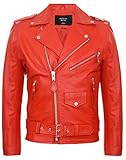 Infinity Leather Chaqueta de Cuero Rojo para Hombre Rock Motocicleta de Piel L