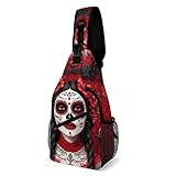 SMAZDFXX Bolso bandolera de viaje para mujer, diseño floral de calavera de azúcar con rosas rojas mexicanas, bandolera pequeña con diseño del Día de los Muertos.