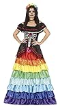 FIESTAS GUIRCA Disfraz de Catrina - Vestido Largo de Volantes Colores Arcoíris para Mujer Adulta Talla L 42-44