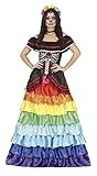 FIESTAS GUIRCA Disfraz de Catrina - Vestido Largo de Volantes Colores Arcoíris para Mujer Adulta Talla S 36-38