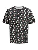 JACK & JONES Jjxmas Merry AOP tee SS Crew Neck Camiseta, Negro, S para Hombre