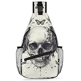 JUZGTSIT Bolso bandolera con alas de calavera y mariposas para mujeres y hombres, mochila cruzada ligera, mochila bandolera multiusos para viajes, senderismo, gimnasio, ciclismo, Calavera 010, Talla