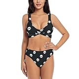 YQxwJL Traje de baño de dos piezas de cintura alta con estampado de calavera, traje de baño para mujer con control de abdomen, bikini para mujer, Negro, M
