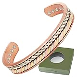 Wollet Pulsera de cobre trenzado para mujer, brazalete magnético de 16 cm con caja de regalo (CPB-2058-FBM)
