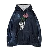 Generisch Sudadera de manga larga con estampado de calaveras para mujer, holgada, ligera sudadera con capucha y leopardo, parte superior para mujer, Negro , XXL